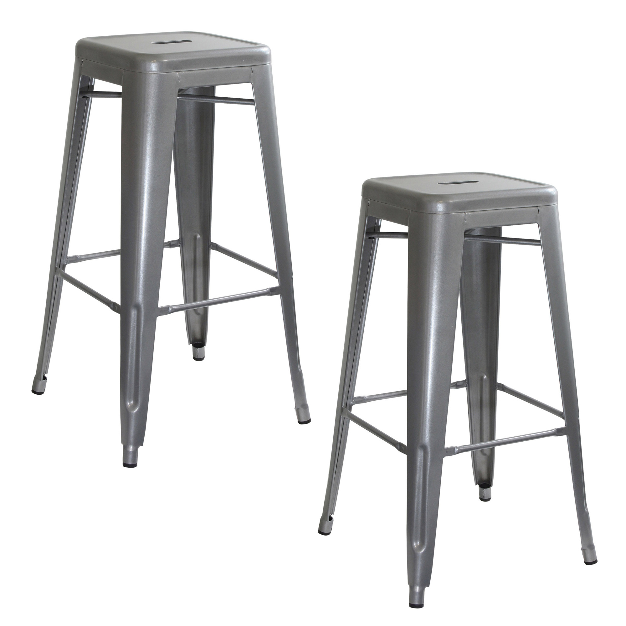 AmeriHome Loft Silver Metal Bar Stools — 30in. Height, 330-Lb. Capacity, Stackable, 2-Piece Set, Model# BS0302PK